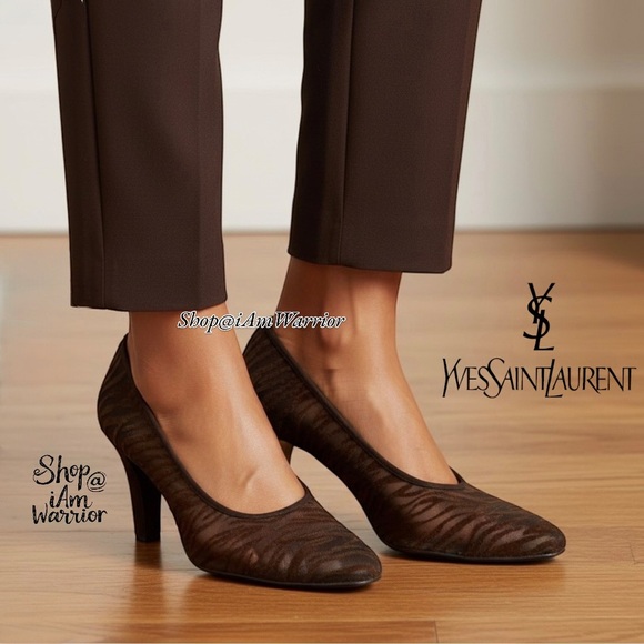 Yves Saint Laurent chocolate brown zebra mesh/suede pumps *shop@iamwarrior - Picture 1 of 13